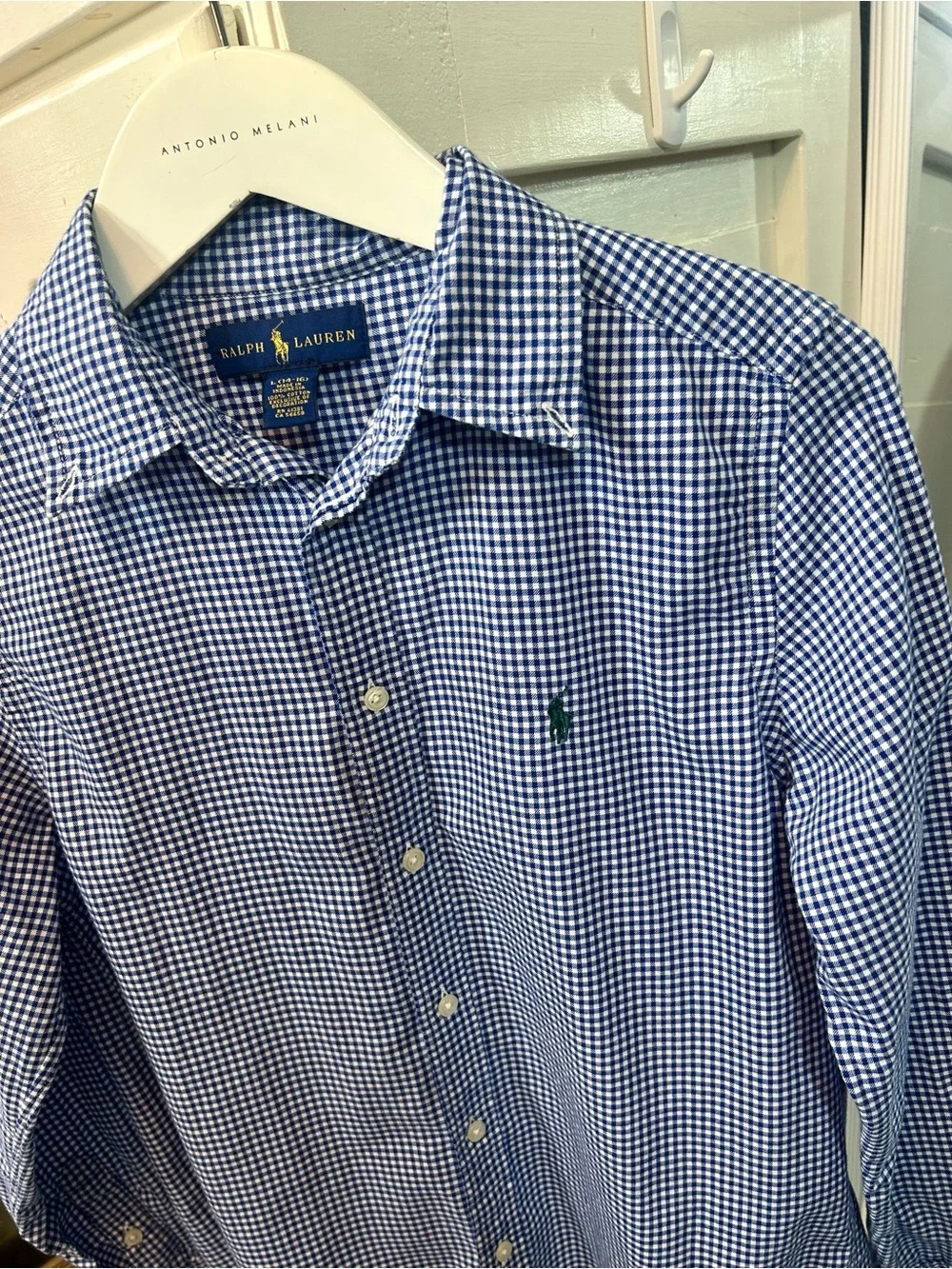 Ralph Lauren 100% cotton Checkered Plaid Gingham Blue Button Down Collared Top✨
